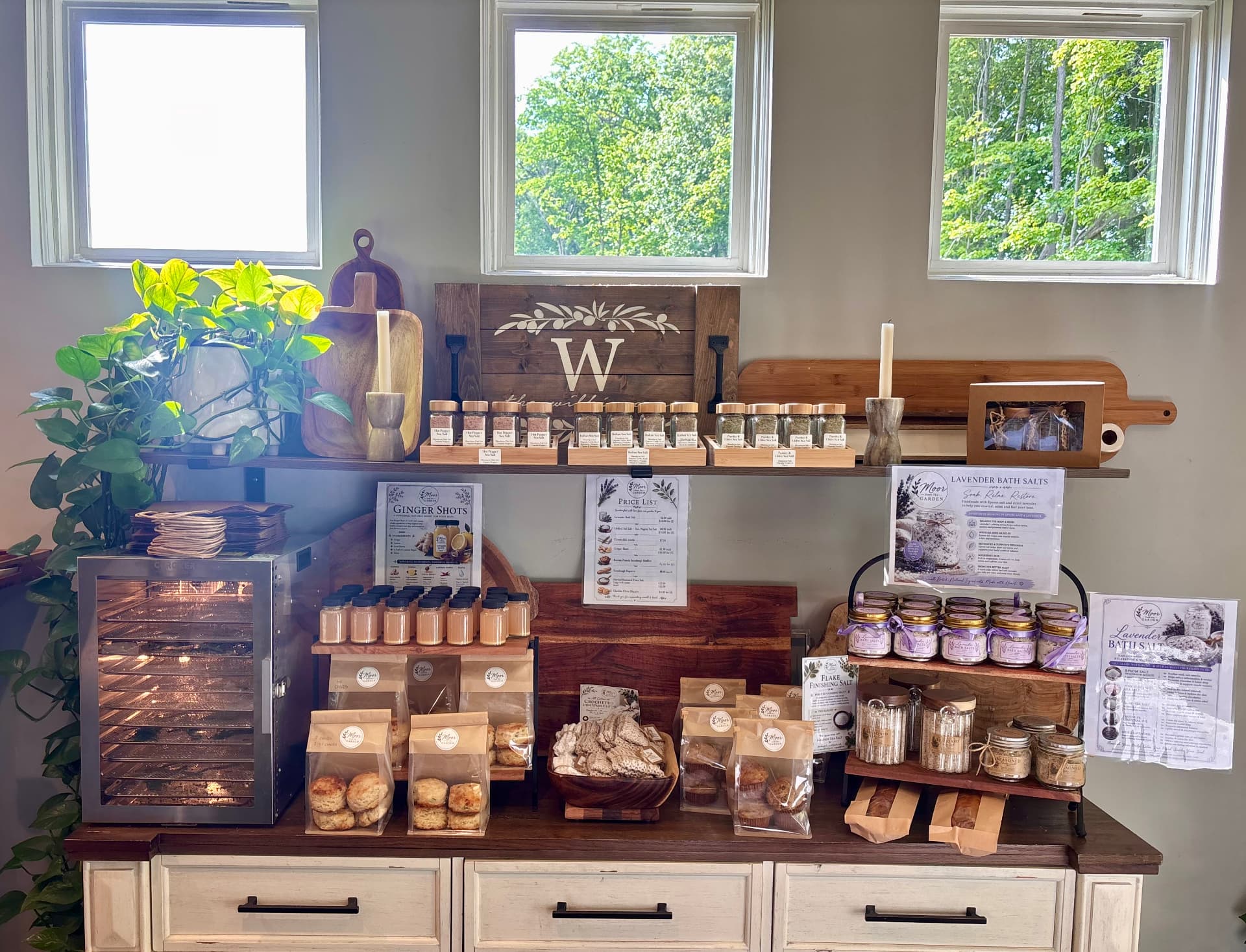 Display of handmade salts, baked goods and bath salts